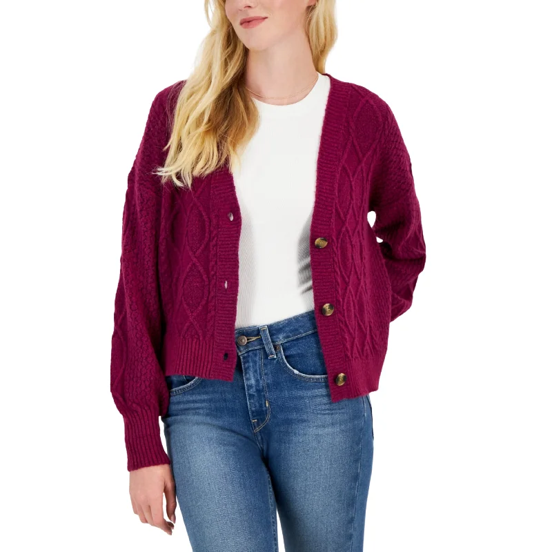 HIPPIE ROSE - Cable-Knit Cardigan Sweater Hooded Sweater Collared Sweater Shawl Collar HIPPIE ROSE - Cable-Knit Cardigan Sweater Hooded Sweater Collared Sweater Shawl Collar