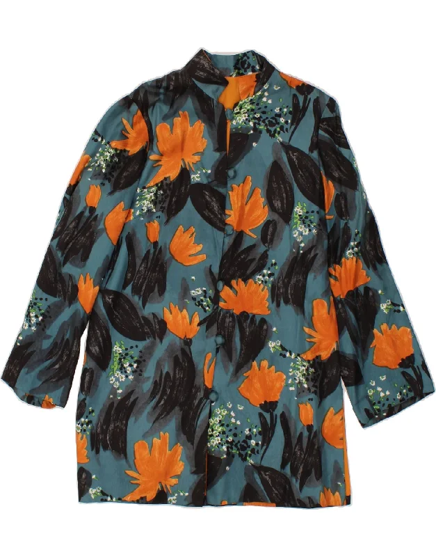 VINTAGE Womens Longline 6 Button Blazer Jacket UK 10 Small Blue Floral Women's Party Jacket VINTAGE Womens Longline 6 Button Blazer Jacket UK 10 Small Blue Floral Women's Party Jacket