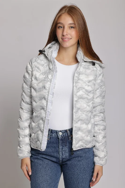 Women's packable puffer jacket in white camo Ribbed Jacket Pleated Jacket Ruffled Jacket Women's packable puffer jacket in white camo Ribbed Jacket Pleated Jacket Ruffled Jacket