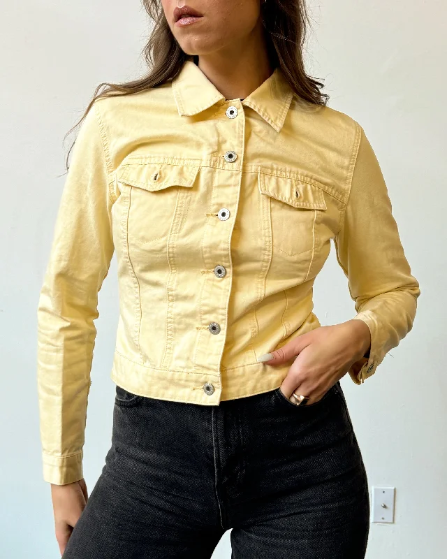 GAP Buttery Yellow Denim Jacket - XS/S Print Jacket Jacquard Jacket Patchwork Jacket GAP Buttery Yellow Denim Jacket - XS/S Print Jacket Jacquard Jacket Patchwork Jacket