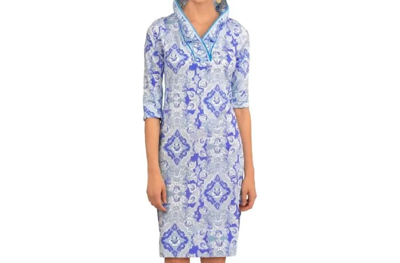 Jersey Ruffneck Dress In Watteau Blues