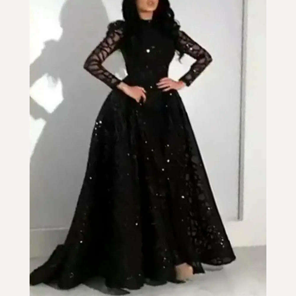 New Arrival Lace Evening Gown Black Sequin Ball Gown Elegant Long-sleeved Evening Dress for Ladies