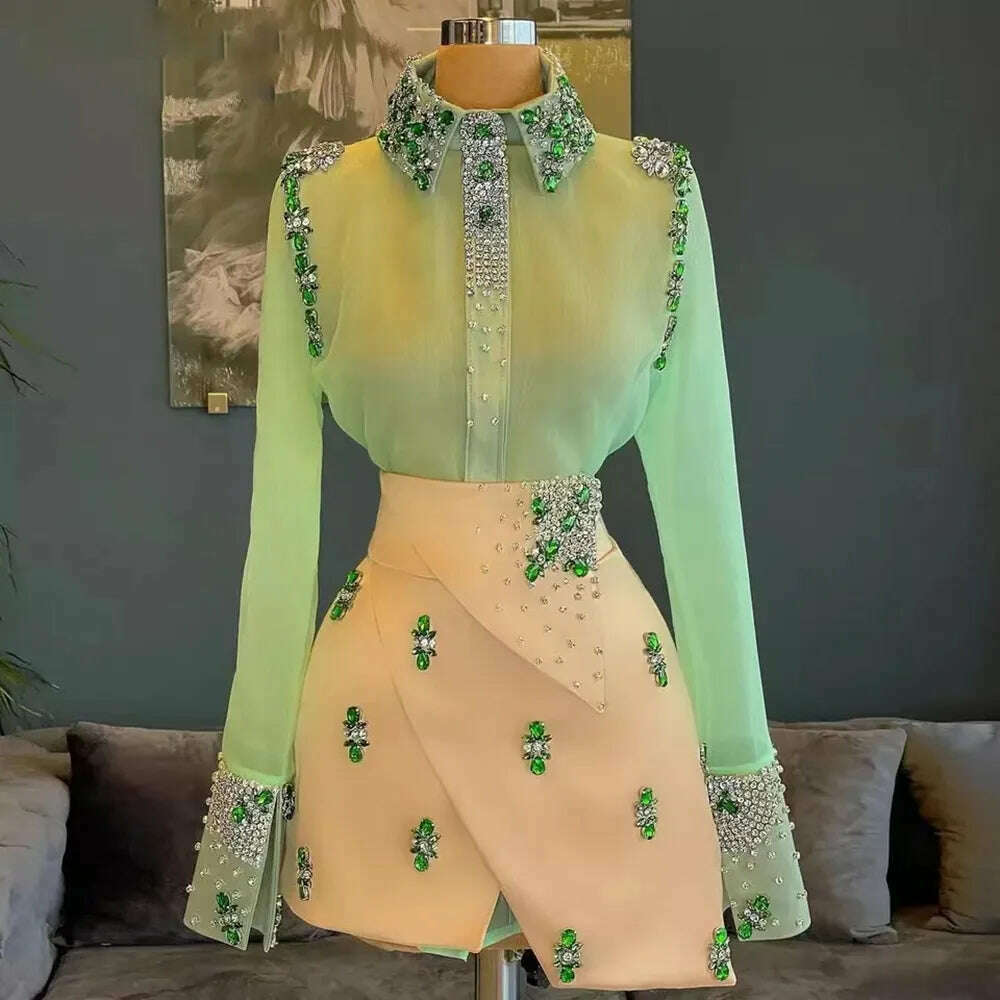 Laxsesu Haute Cocktail Party Gowns Long Sleeves Fashion Rhinestones Evening Dress Short Prom 2022 Laxsesu Haute Cocktail Party Gowns Long Sleeves Fashion Rhinestones Evening Dress Short Prom 2022