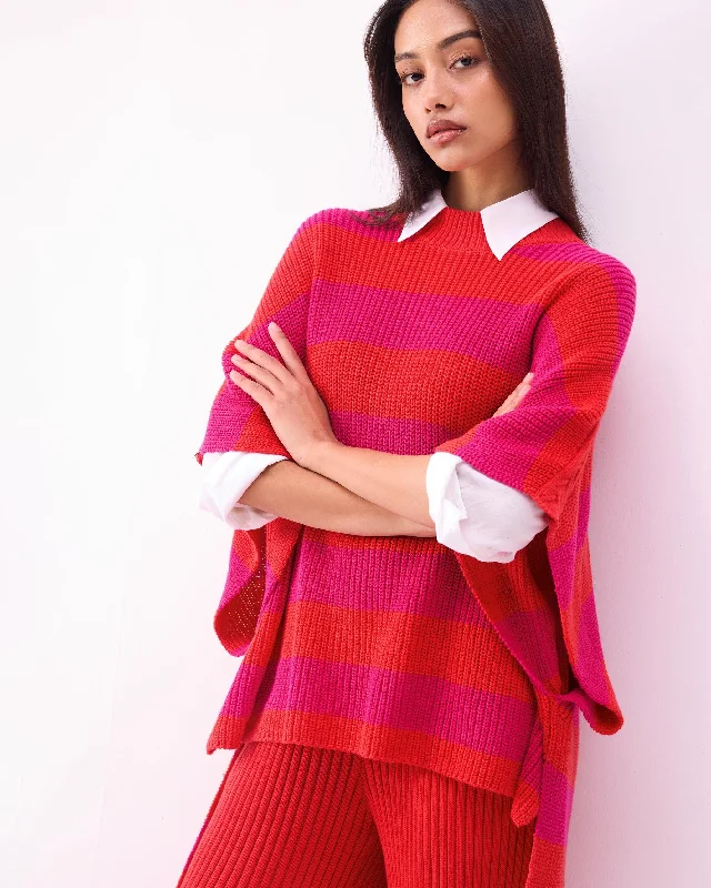 Dream High-low Hem Sweater - Fuchsia & Bright Red Stripes Denim Fabric Leather Fabric Suede Fabric Dream High-low Hem Sweater - Fuchsia & Bright Red Stripes Denim Fabric Leather Fabric Suede Fabric