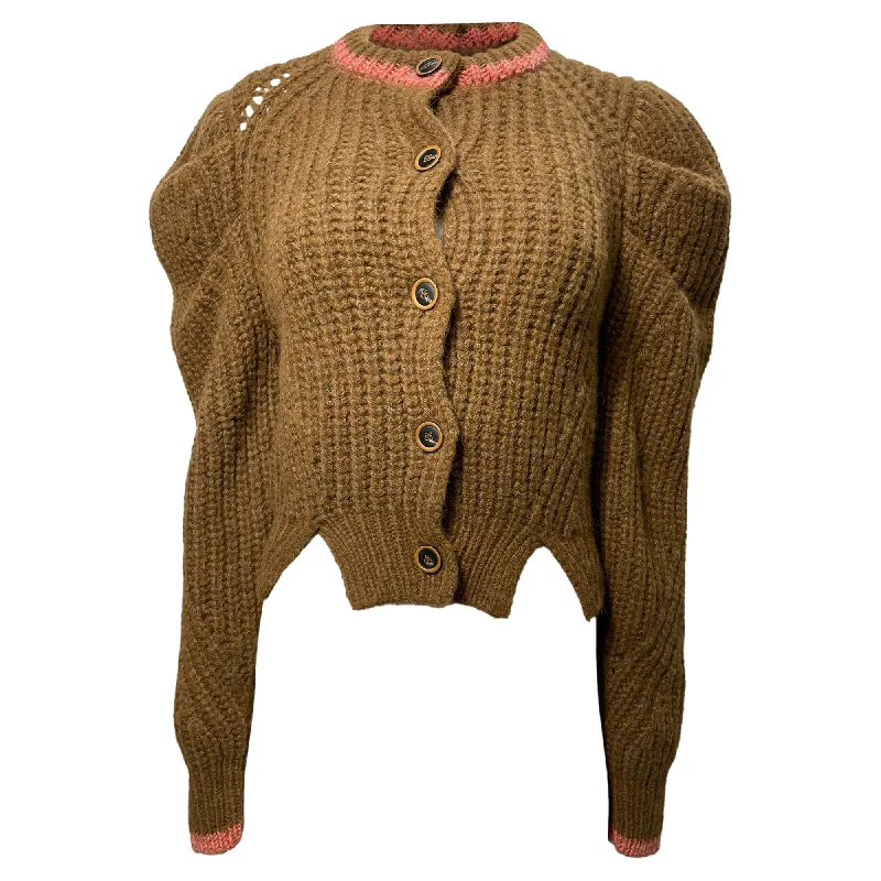 Ulla Johnson Elle Cardigan in Brown Alpaca Front Pockets Side Pockets Patch Pockets