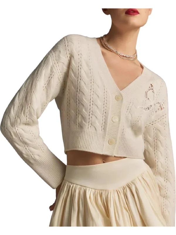 Leota Cardigan In Marshmallow Bliss Houndstooth Herringbone Solid