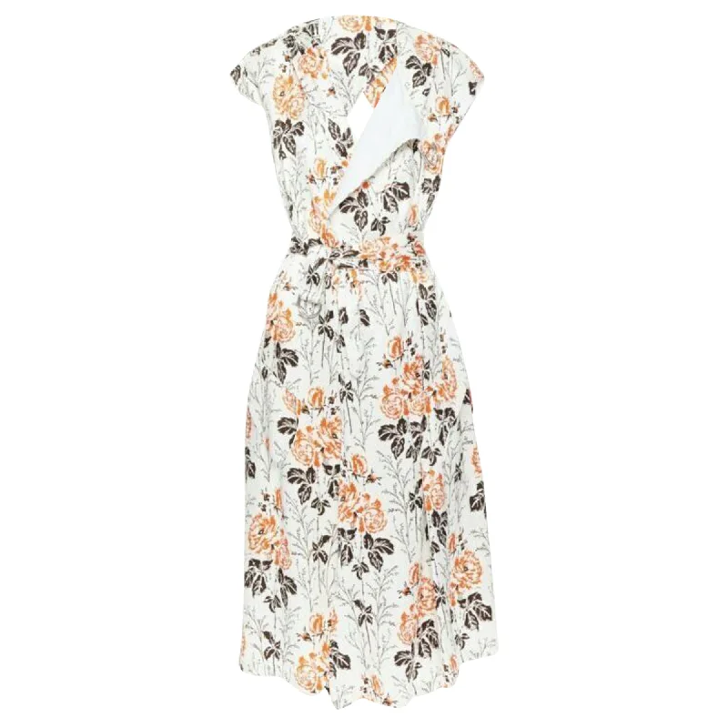 Victoria Beckham floral print cut open back belted dress