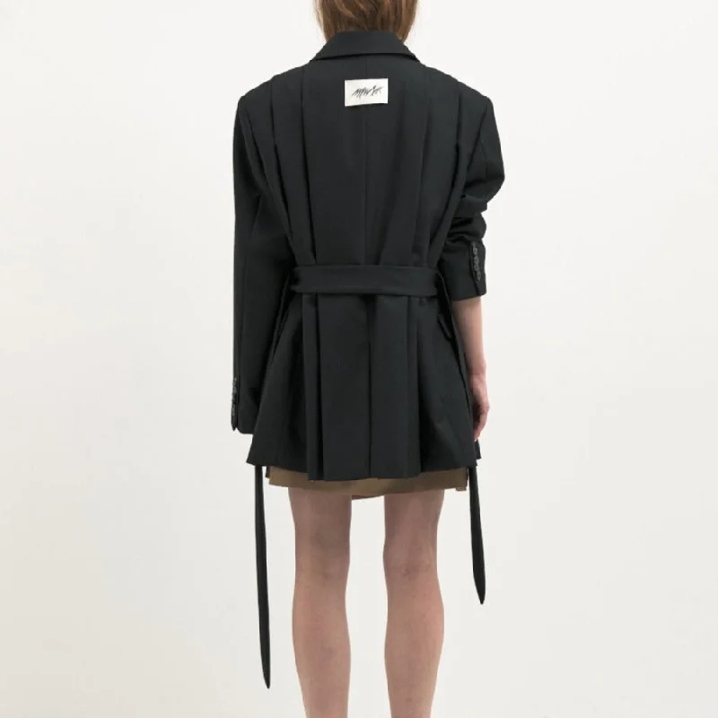 Side pleated strap loose fit blazer black New Women's Blazer