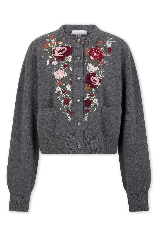 EMBROIDERED CREWNECK CARDIGAN Transparent Opaque Sheer