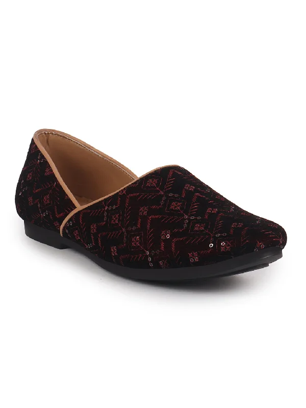 Men Maroon Embroidery Sequin Ethnic Half Cut Slip On Juttis and Mojaris for Wedding|Traditional Sherwani Shoes|Slip-On For Nehru Jackets Jacket Blazer Coat Men Maroon Embroidery Sequin Ethnic Half Cut Slip On Juttis and Mojaris for Wedding|Traditional Sherwani Shoes|Slip-On For Nehru Jackets Jacket Blazer Coat