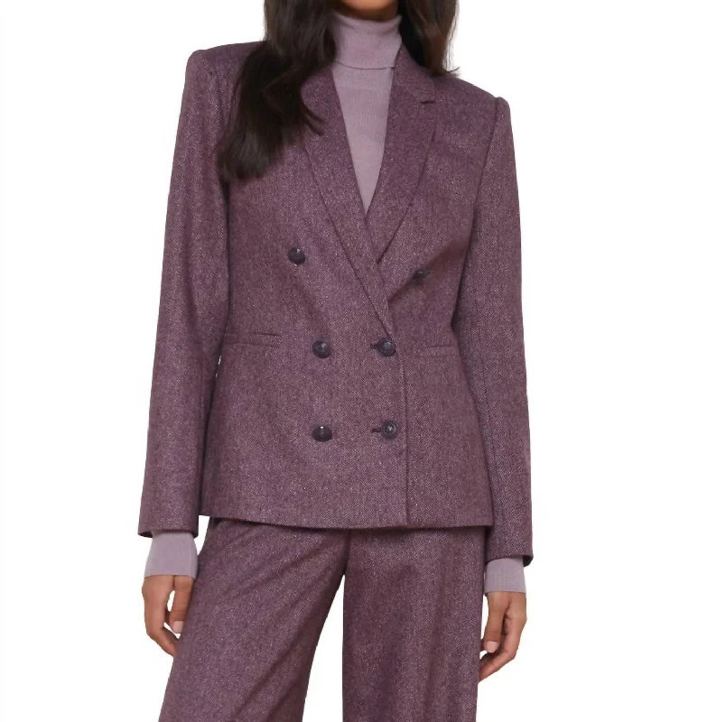 Colin Dbl Breast Blazer In Deep Plum Multi Chevron Women's Professional Jacket