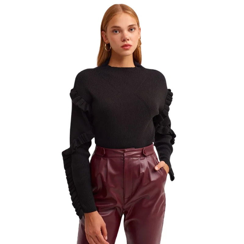 OXXO - Ruffle Detailed Crop Sweater Seamless Knitted Crochet
