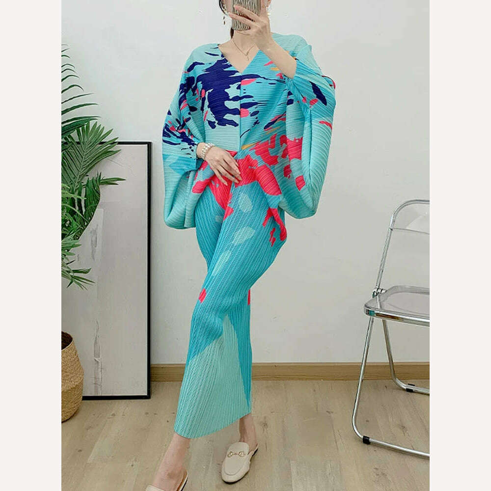 LANMREM V-neck Bat Sleeve Maxi Pleated Dress 2023 Summer New Women's Elegant Retro Style Print Festival Dresses Clothing 2DA1267 LANMREM V-neck Bat Sleeve Maxi Pleated Dress 2023 Summer New Women's Elegant Retro Style Print Festival Dresses Clothing 2DA1267