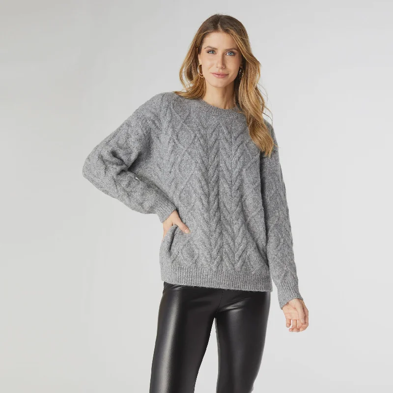Casper Cable Knit Sweater | Light Heather Grey Fleece Fabric Down Fabric Feather Fabric Casper Cable Knit Sweater | Light Heather Grey Fleece Fabric Down Fabric Feather Fabric