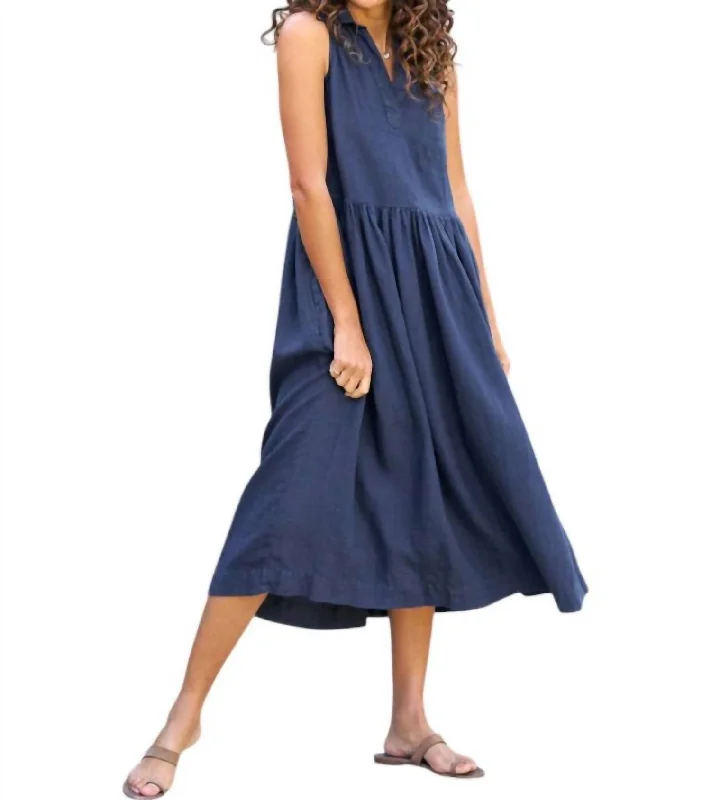 Daphne Sleeveless Popover Dress In Navy