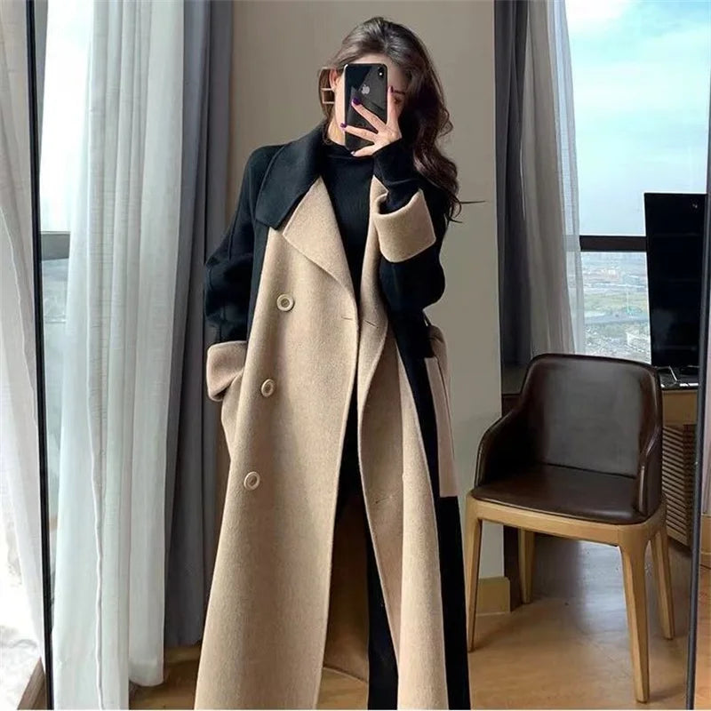Advbridge Chic Woolen Patchwork Trench Coat for Women Double-breasted Cardigan Anti-wrinkle Lapel Winter Coat High Sense Overcoat Outwear Boat Neck Shawl Collar Notched Collar Advbridge Chic Woolen Patchwork Trench Coat for Women Double-breasted Cardigan Anti-wrinkle Lapel Winter Coat High Sense Overcoat Outwear Boat Neck Shawl Collar Notched Collar