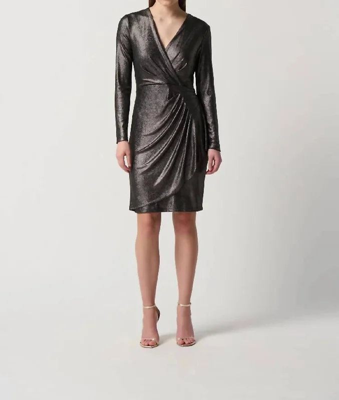 Novelty Knit Long Sleeve Sheath Dress In Black