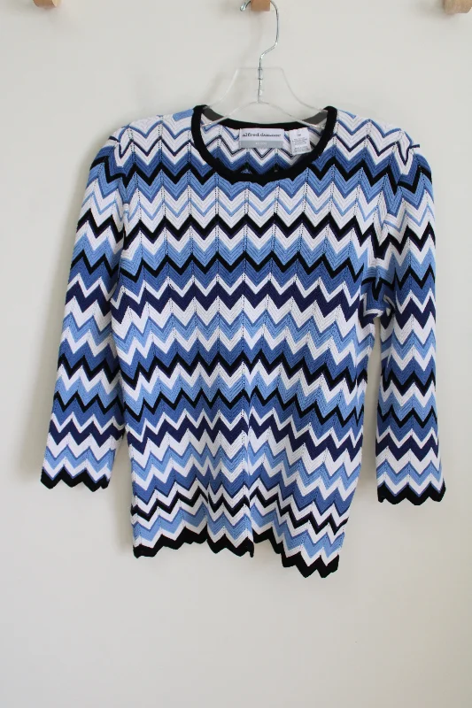 Alfred Dunner Blue Chevron Stretch Knit Sweater | M Petite Fleece Sweater Nylon Polyester Alfred Dunner Blue Chevron Stretch Knit Sweater | M Petite Fleece Sweater Nylon Polyester