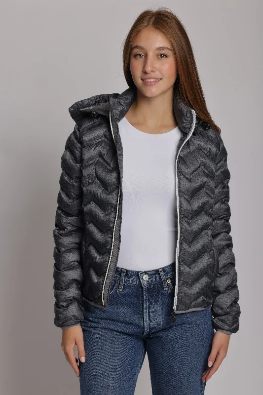 Women's packable puffer jacket in dark heather grey Print Jacket Jacquard Jacket Embroidered Jacket Women's packable puffer jacket in dark heather grey Print Jacket Jacquard Jacket Embroidered Jacket