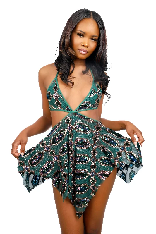 Emerald Jade Sequin Goddess Dress