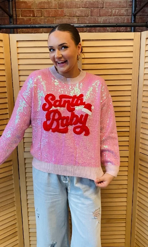 Sequin Covered Santa Baby Sweater Striped Floral Plaid