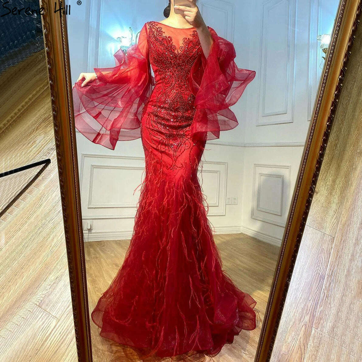Grey Luxury Sparkl Sequins Beading Mermaid Evening Dresses 2023 Petal Long Sleeves Sexy Formal Gown Serene Hill BLA70410 Grey Luxury Sparkl Sequins Beading Mermaid Evening Dresses 2023 Petal Long Sleeves Sexy Formal Gown Serene Hill BLA70410