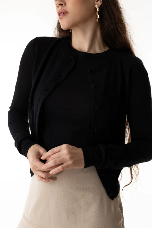 LONG SLEEVE BUTTON CARDIGAN - BLACK Velvet Chenille Corduroy