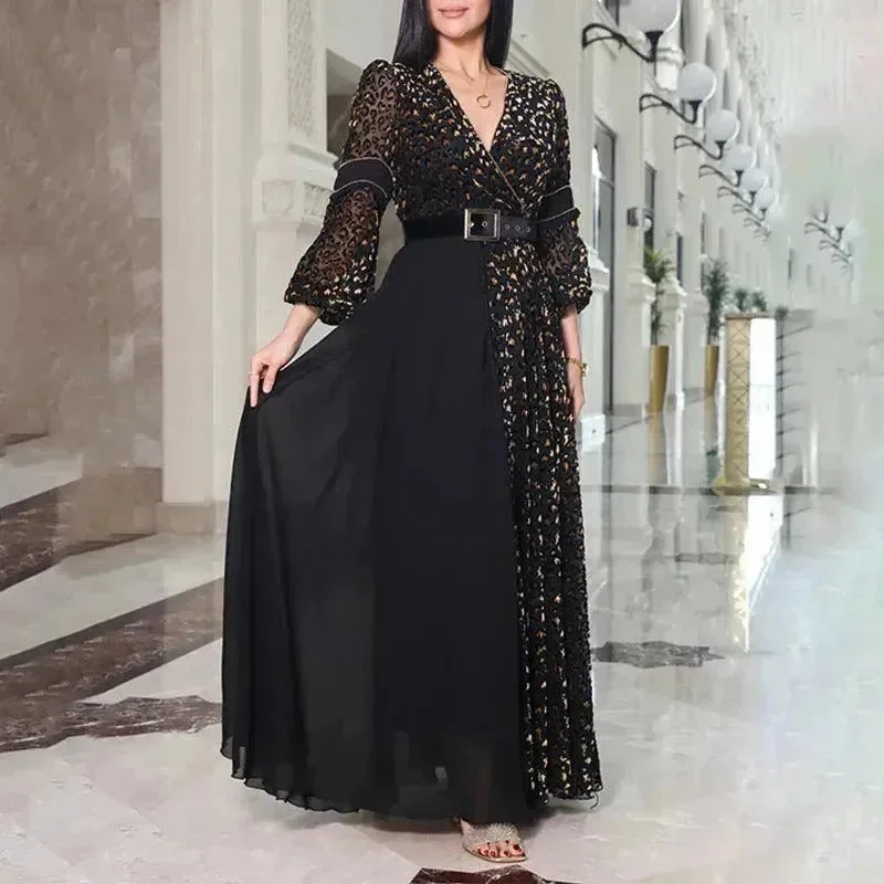 Deep V-neck Dress European And American Elegant Fashion Simple Charming