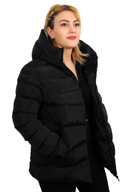 Women's Black Hooded Fleece Inner Waterproof Windproof Down Jacket & Coat & Parka Stylish Cinched-Waist Parka Women's Black Hooded Fleece Inner Waterproof Windproof Down Jacket & Coat & Parka Stylish Cinched-Waist Parka