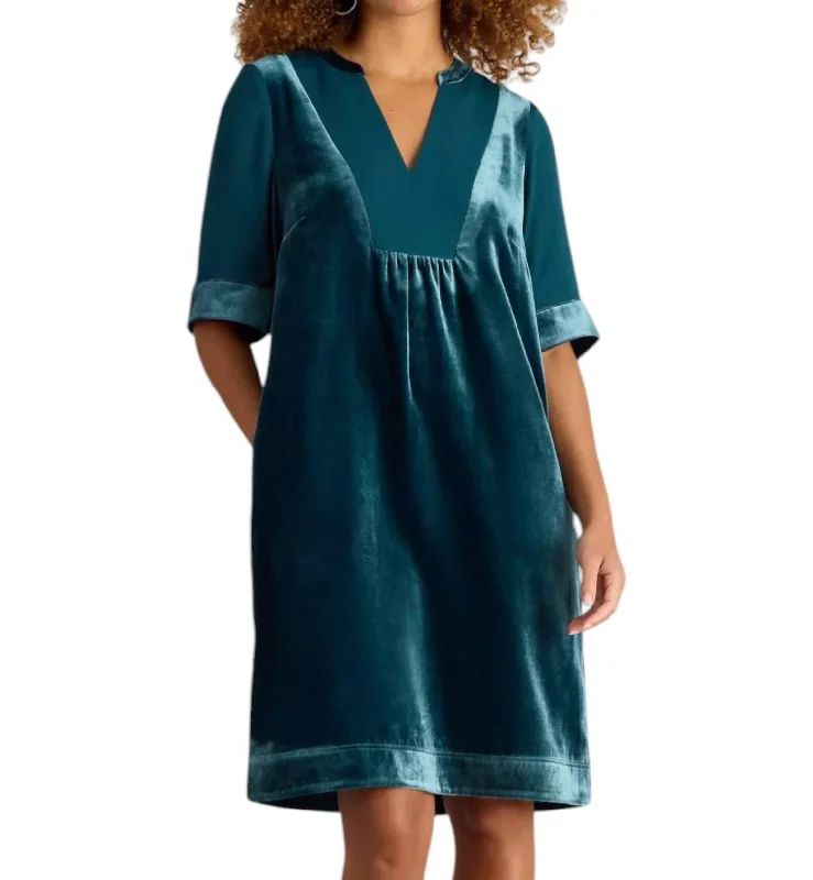 Ash Velvet Mix Dress In Dark Teal