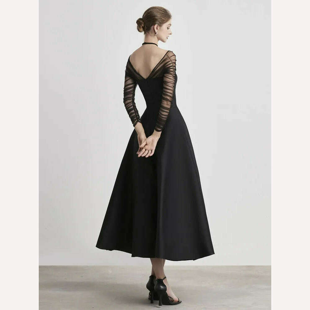 DEAT Evening Halter Dress Mesh Long Sleeves Backless Waist Retraction Zipper Slim Women Dresses 2024 Summer New Fashion 13DB3948 DEAT Evening Halter Dress Mesh Long Sleeves Backless Waist Retraction Zipper Slim Women Dresses 2024 Summer New Fashion 13DB3948