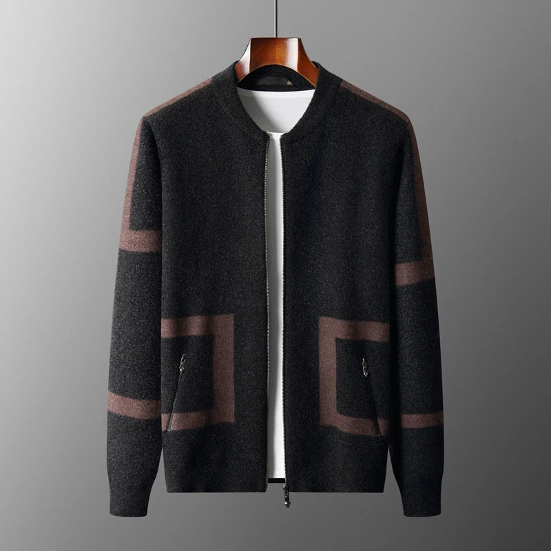 Men's 100% merino wool new round neck cashmere cardigan thick warm computer jacquard high-end sweater long sleeve business casua Silk Blend Satin Velvet Men's 100% merino wool new round neck cashmere cardigan thick warm computer jacquard high-end sweater long sleeve business casua Silk Blend Satin Velvet