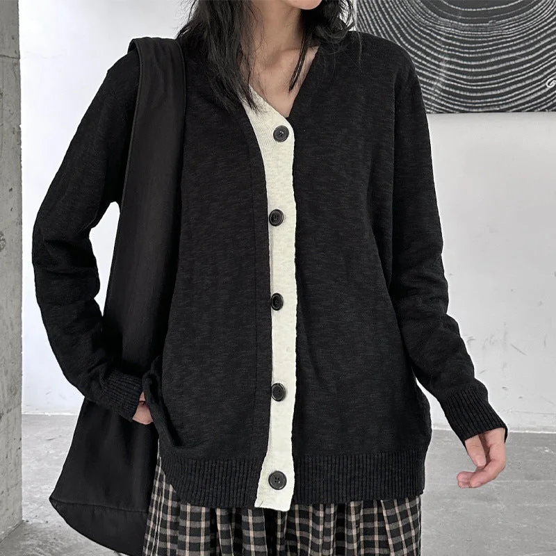 Loose Knitted Cardigan with Contrast Buttons Thin Thick Dense