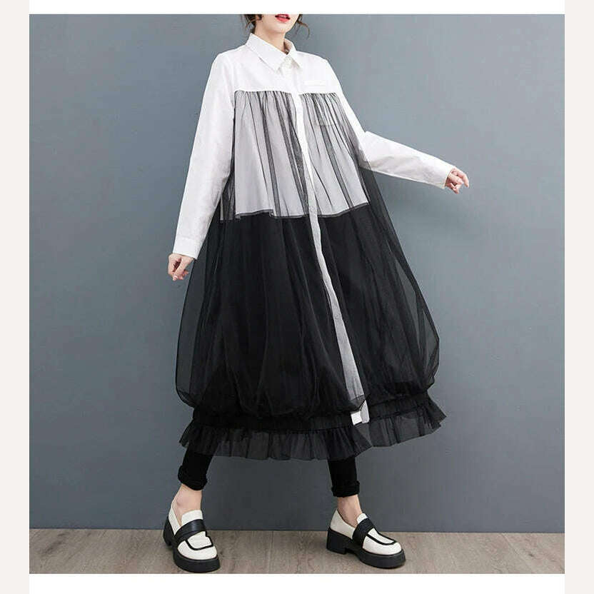 Oversized Autumn Shirt Long Dress Women Mesh Patchwork Long Sleeve Ladies Dresses Fashion Casual Loose Dress Woman 2023 Oversized Autumn Shirt Long Dress Women Mesh Patchwork Long Sleeve Ladies Dresses Fashion Casual Loose Dress Woman 2023