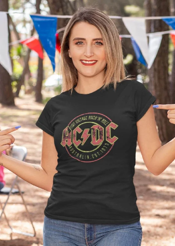 AC-DC Women Half Sleeve T-Shirt Satin Blend Silk Blend Wool Blend