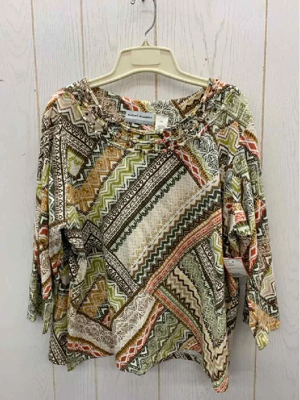 Alfred Dunner Tan Womens Size XL/P Shirt Houndstooth Herringbone Solid