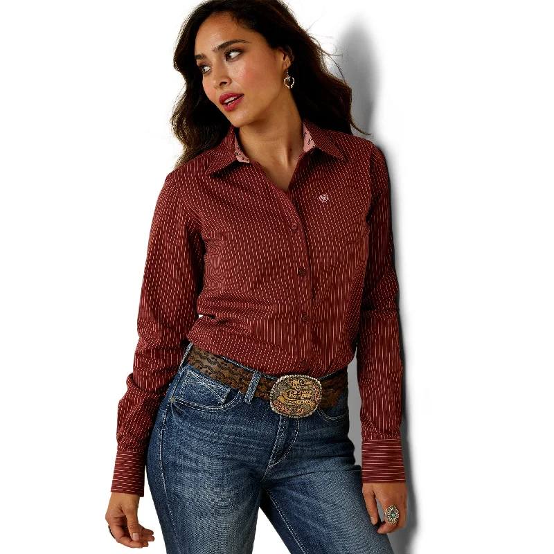 Ariat Ladies Kirby Stretch Fired Brick Red Button Down Shirt 10044946 Chenille Blend Fleece Blend Nylon Blend
