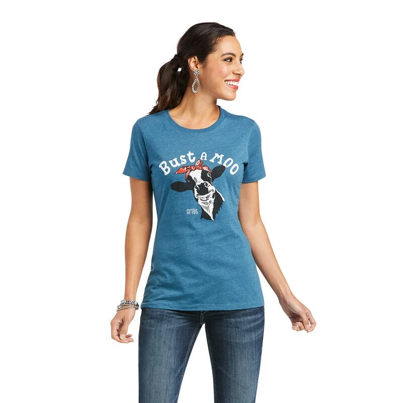 Ariat Womens Bust a Moo T-Shirt Satin Blend Silk Blend Wool Blend