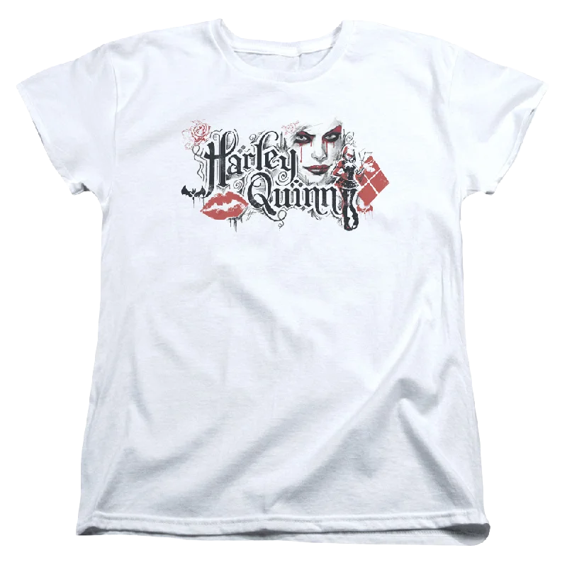 Batman - Arkham Lips - Women's T-Shirt Zippered Buttoned Snapped