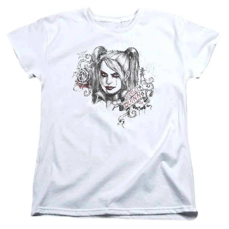 Batman - Arkham Sketchy Girl - Women's T-Shirt V-Neck T-Shirt Long Sleeve Cotton