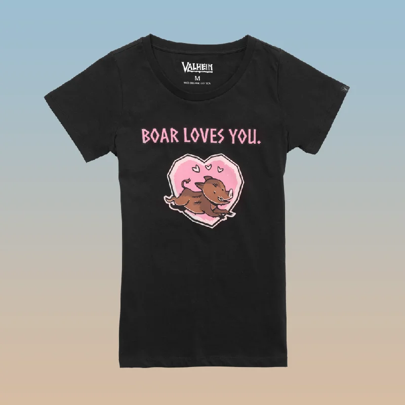 Boar Loves You, Women's Tee, Black Wool Fabric Cashmere Fabric Tweed Fabric