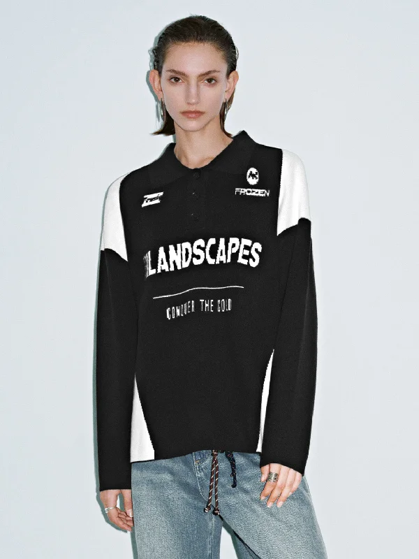 Button Half Placket Knitted T-Shirts Chenille Brocade Lace