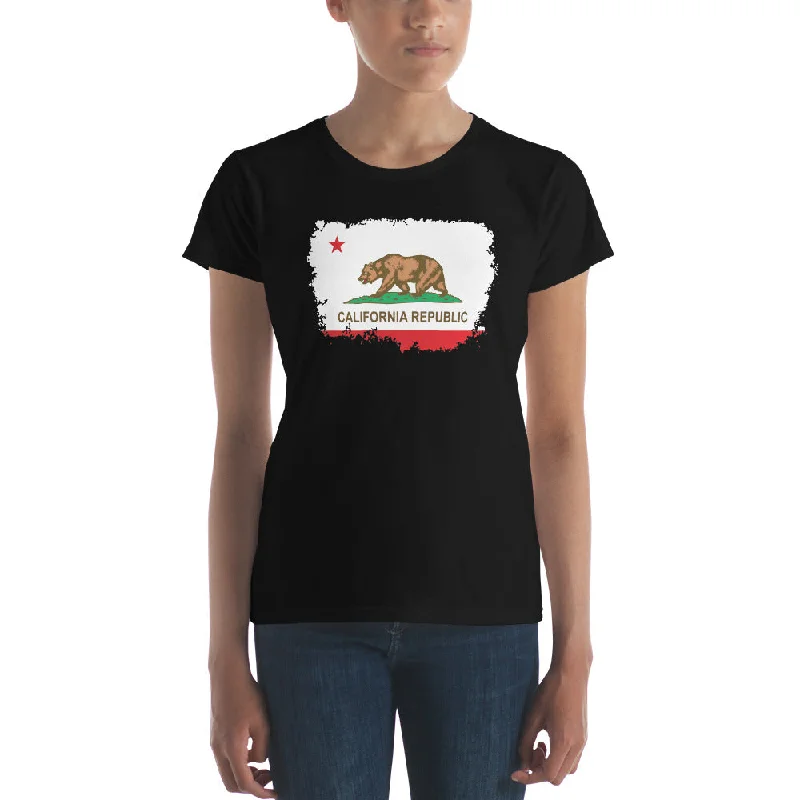 California State Flag Torn and battered Women's Short Sleeve Babydoll T-shirt Elasticated Padded Insulated California State Flag Torn and battered Women's Short Sleeve Babydoll T-shirt Elasticated Padded Insulated