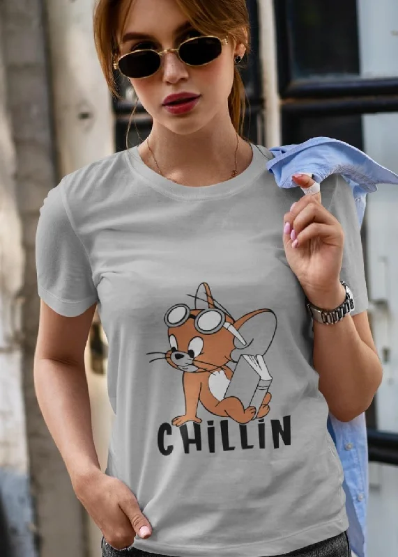 CHILLIN Women Half Sleeve T-Shirt Chenille Blend Fleece Blend Nylon Blend