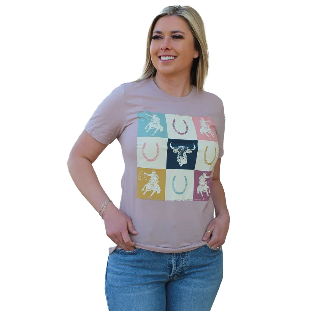 Rowdy Crowd Women's Cowboy Check Tee Asymmetrical Pockets Print