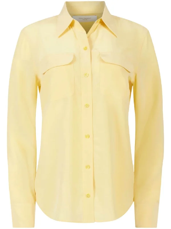 Equipment Shirts Yellow V-Neck T-Shirt Long Sleeve Cotton