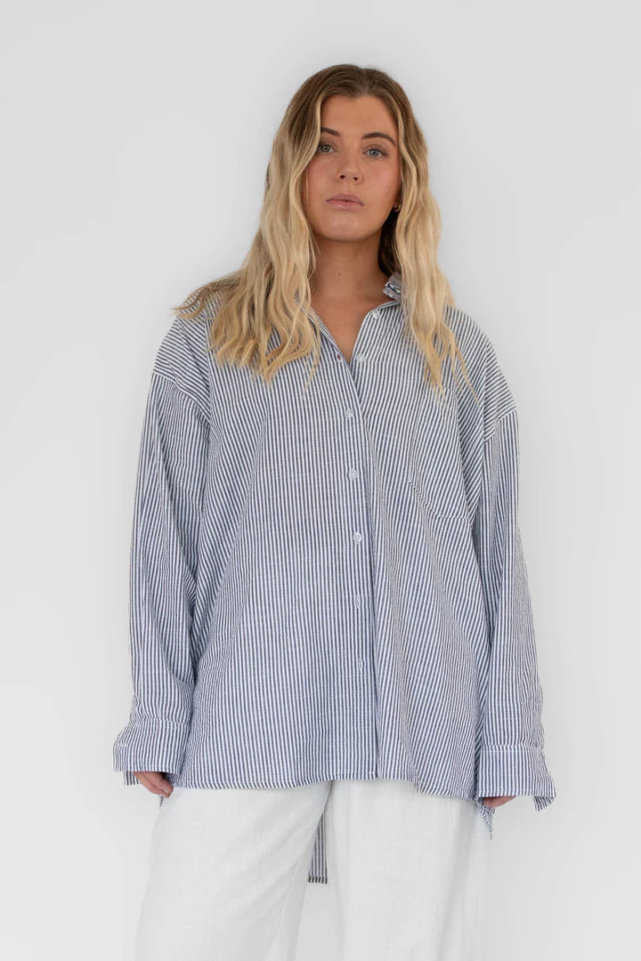 Everyday Shirt Navy Stripe Elasticated Padded Insulated