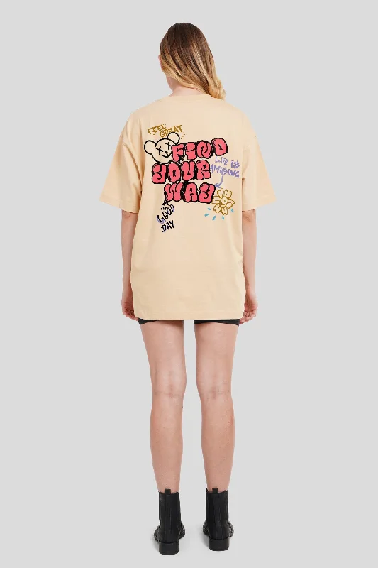 Find Your Way Beige Printed T-Shirt Zippered Buttoned Snapped
