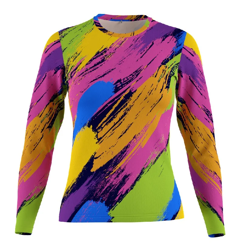 FMR Women's Painted Long Sleeve Running Shirt Mesh Blend Leather Blend Suede Blend