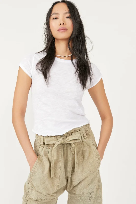 Free People Be My Baby Tee - White Zippered Front Buttoned Front Snap Front